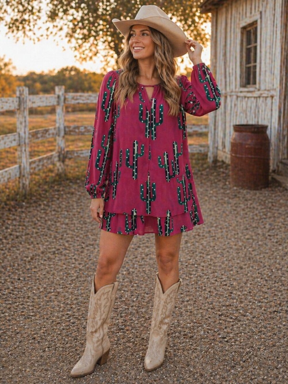 Izzy & Lola Pink Cactus Print Mini Dress